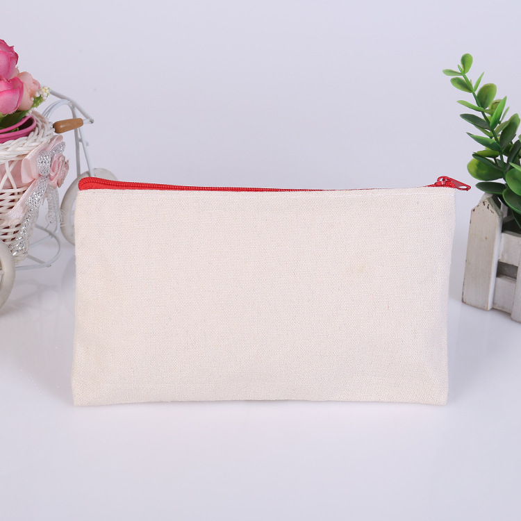 Blank canvas pencil case, Amazon cross-border hand-held zipper, canvas pencil case, cotton cloth bag, student women's cosmetics bag