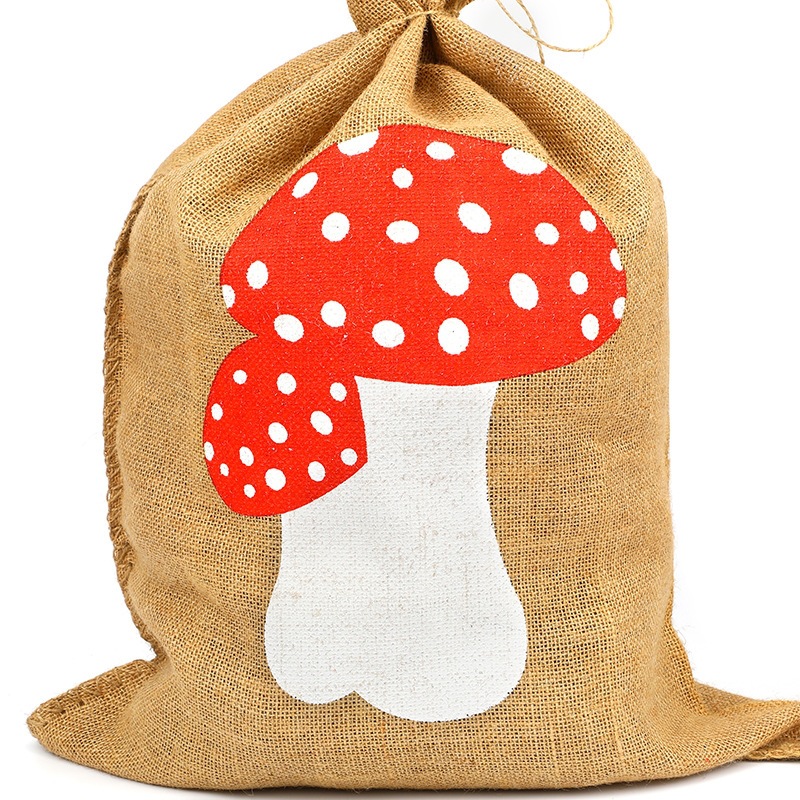 Drawstring Jute Gift Sacks Custom Printed Christmas Holiday Jute Candy Packaging Bags