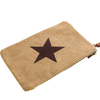 Patchwork Jute Zipper Pouch With PU Wrist Strap Printed Star Coin Cosmetic Bag