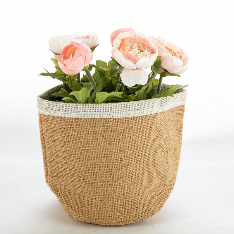 Jute Plant Pot Basket Handheld Jute Flower Bag for Floral Arrangement