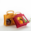 Transparent Window Jute Fruit Gift Tote Bag With Bamboo Handle