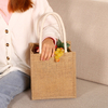 Square Vertical Jute Gift Tote Bag Eco Fruit Food Packaging Handheld Jute Bag