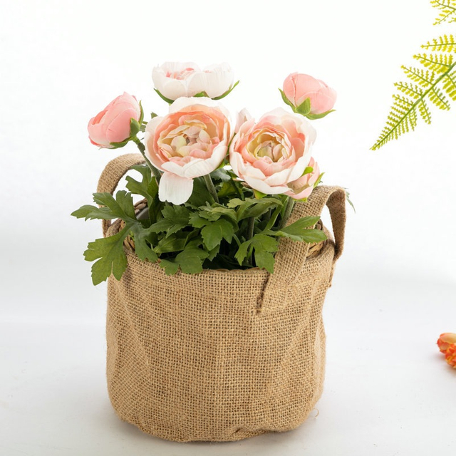Jute Plant Pot Basket Handheld Jute Flower Bag for Floral Arrangement