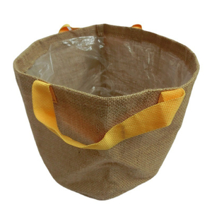 Waterproof Lined Jute Plant Pot Basket Handheld Flower Planter Bag With Printed Logo