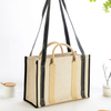 Multi Style PU Handle Lined Jute Shopping Tote Bags Blank Custom Logo Handbags