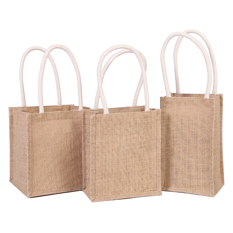 Blank Natural Jute Tote Bag Thick Cotton Rope Handle DIY Advertising Gift Handbag