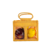 Transparent Window Jute Fruit Gift Tote Bag With Bamboo Handle