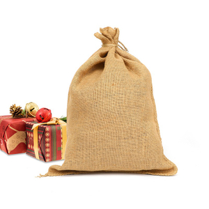 Drawstring Jute Gift Sacks Custom Printed Christmas Holiday Jute Candy Packaging Bags