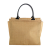 Multi Style PU Handle Lined Jute Shopping Tote Bags Blank Custom Logo Handbags