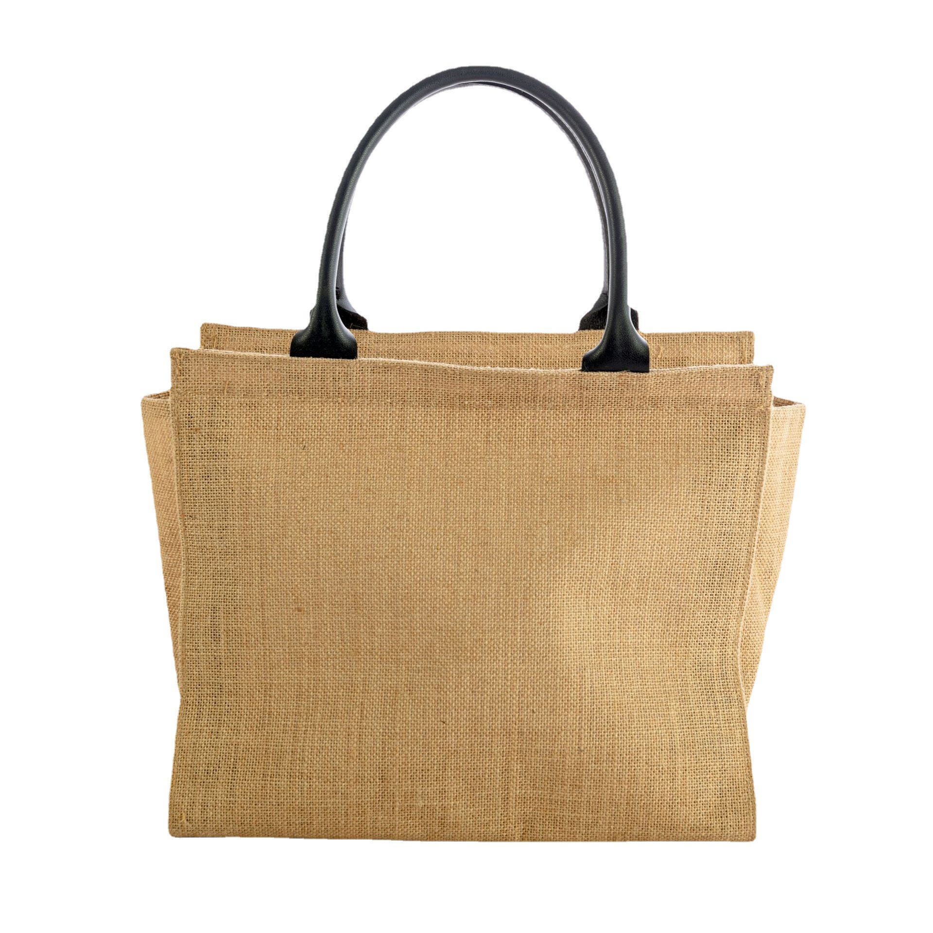 Multi Style PU Handle Lined Jute Shopping Tote Bags Blank Custom Logo Handbags